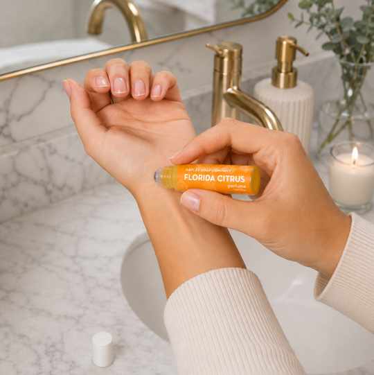 Applying Florida Citrus Roll-On Perfume