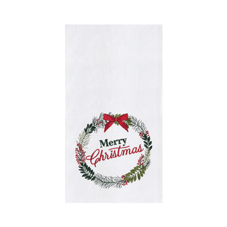 Merry Christmas Berry Wreath Tea Towel